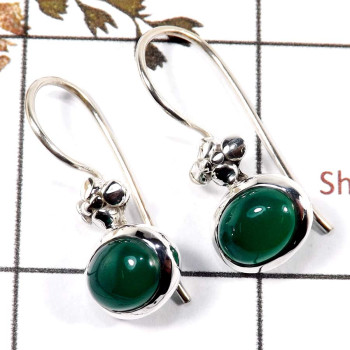 Green Onyx Cab O - SDE702-Latest Collection Cab Gemstone Designer Earrings 925 Sterling Silver