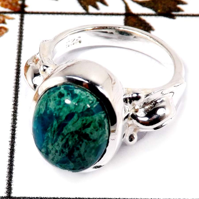 Chrysocolla Cab E - RBS854-Solid 925 Sterling Silver Cab Gemstone Light Weight Tinny Ring