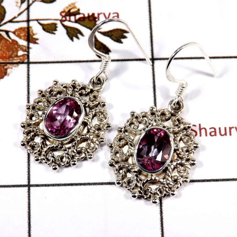 Pink Topaz Cut N - SDE701-Party Wear Cab Gemstone Designer Earrings 925 Sterling Silver