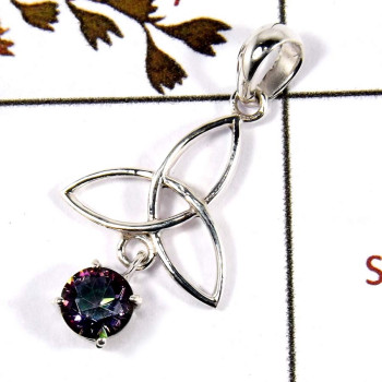 Mystic Cut H - SD568-Gorgeous Cut Gemstone Celtic Trinity Design Pendant 925 Sterling Silver