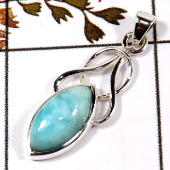 Larimar Cab E - SD566-Part Wear Cut Gemstone Designer Pendant 925 Sterling Silver