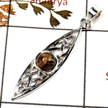 Turtella Jasper Cab B - CSP926-Gorgeous Cab Gemstone Celtic Knot Design Pendant 925 Sterling Silver