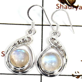 Rainbow Moonstone Cab B - SDE686-Solid 925 Sterling Silver Designer Earrings Semiprecious Gemstone
