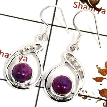 Purple Turquoise Cab J - SDE686-Solid 925 Sterling Silver Designer Earrings Semiprecious Gemstone