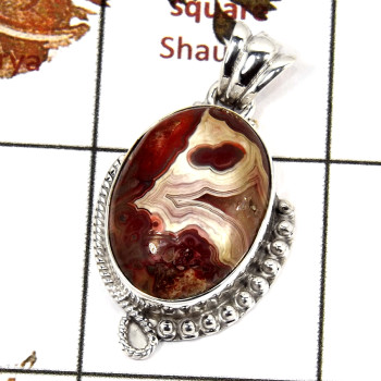 Crazy Lace Agate Cab J - SSP823-Party Look Handmade Design Gemstone Pendant 925 Sterling Silver