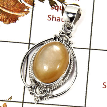 Moonstone Cats Eye Cab A - SSP822-Indian Factory Made Gemstone Pendant 925 Sterling Silver