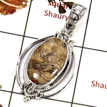 Crazy Lace Agate Cab B - SSP822-Indian Factory Made Gemstone Pendant 925 Sterling Silver