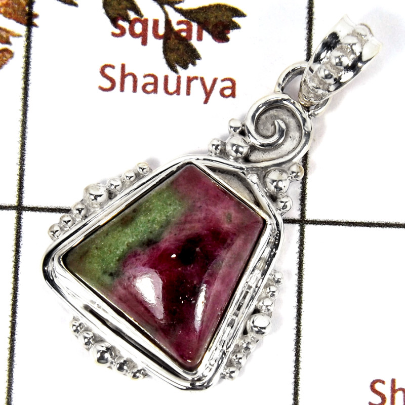 Ruby Zoisite Cab G - SD563-Semiprecious Gemstone Designer Pendant Solid 925 Sterling Silver
