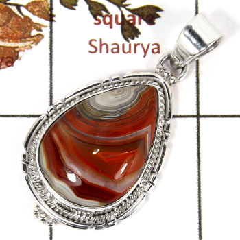 Crazy Lace Agate Cab E - SD562-Solid 925 Sterling Silver Designer Heavy Pendant With Cab Gemstone