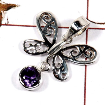 Amethyst Cut C - SSP814-Solid 925 Sterling Silver Butterfly Pendant Gorgeous Cut Gemstone