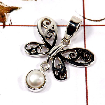 Pearl Cab D - SSP813-925 Silver Butterfly Design Light Weight Pendant With Cab Gemstone