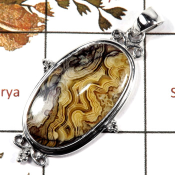 Crazy Lace Agate Cab O - SD554-Newly Handmade Designer 925 Silver Pendant With Cab & Cut Gemstone