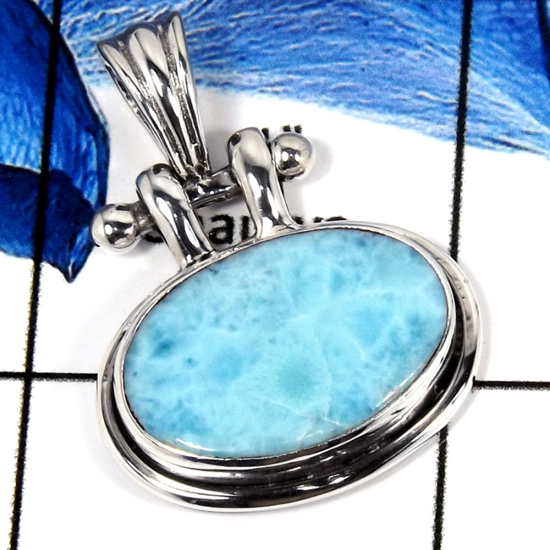 Larimar Cab I - SD546-Solid 925 Sterling Silver Designer Pendant With Cab Gemstone