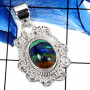 Malachite In Azurite Cab L - SSP806-925 Sterling Silver Designer Big Pendant With Cab & Cut Gemstone