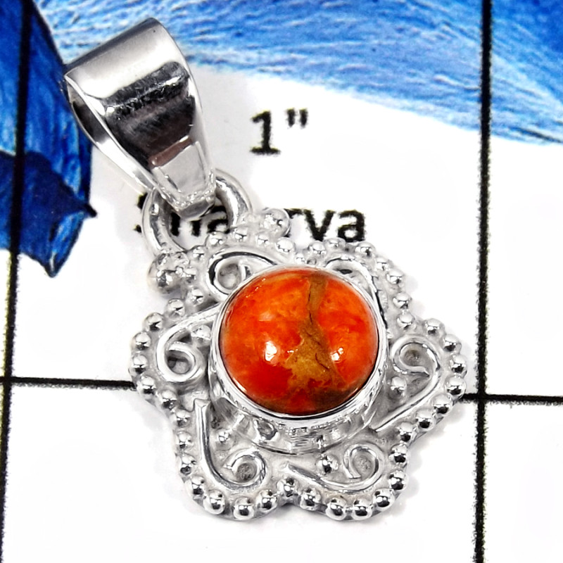 Sponge Coral Cab A - SSP794-Genuine Cabochon Gemstone Designer Pendant 925 Sterling Silver