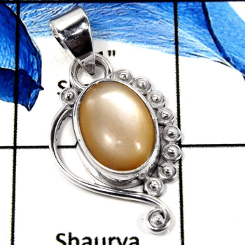 Peach Moonstone Cab A - SSP784-Handmade Design Cab Gemstone Wholesale Pendant 925 Sterling Silver