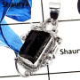 Black Tourmaline Rough C - SSP780-Solid 925 Sterling Silver Pendant With Cabochon & Cut Gemstone