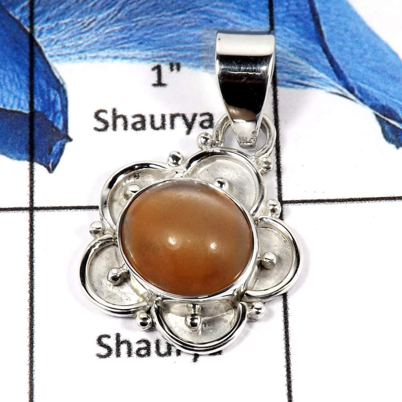 Peach Moonstone G - SD528-Natural Cabochon Gemstone Handmade Designer Pendants 925 Sterling Silver