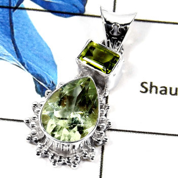 Green Amethyst & Peridot Cut B - SSP776-Beautiful Natural Cut Gemstone 925 Sterling Silver Wholesale Pendant