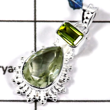 Green Amethyst & Peridot Cut G - SSP776-Beautiful Natural Cut Gemstone 925 Sterling Silver Wholesale Pendant
