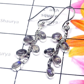 Rainbow moonstone cab F - SDE956-Sterling Silver New Design Fabulous Earring