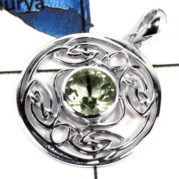 Green Amethyst Cut B - SD519-Indian Company Made Celtic Design Pendant With Natural Cut Gemstone