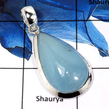 Aquamarine Cab A - ISP634-Natural Blue Aquamarine Cab Gemstone Chunky Pendant 925 Silver Plain Setting
