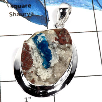 Cavansite Druzy A - ISP626-Sparkling Cavansite Druzy Big Pendant 925 Sterling Silver Plain Setting