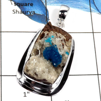 Cavansite Druzy D - ISP626-Sparkling Cavansite Druzy Big Pendant 925 Sterling Silver Plain Setting