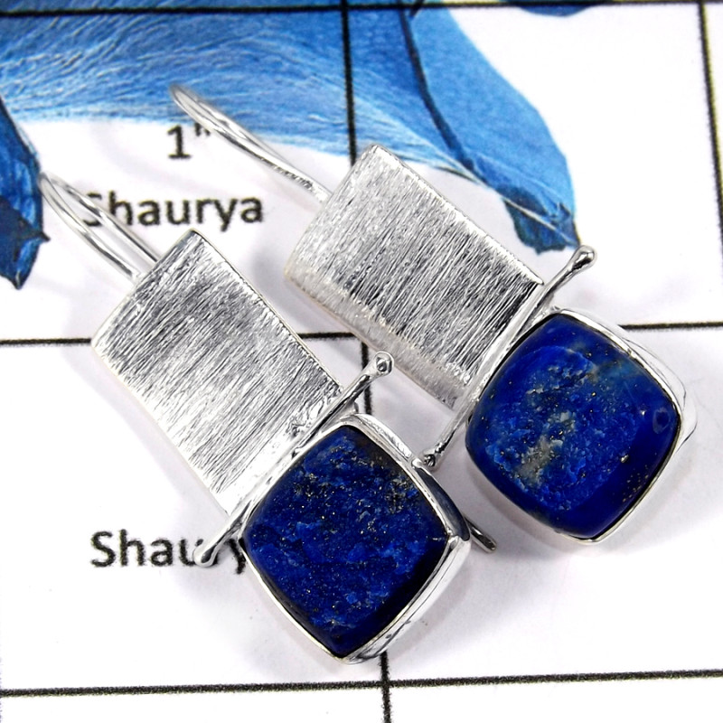 Lapis Druzy B - SPE801-Party Wear Blue Lazuli Lapis Druzy Earrings 925 Sterling Silver Plain Setting