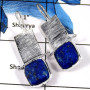 Lapis Druzy C - SPE801-Party Wear Blue Lazuli Lapis Druzy Earrings 925 Sterling Silver Plain Setting