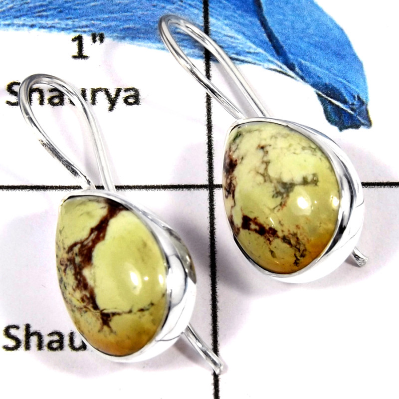 Lemon Chrysoprase Cab A - SPE800-Indian Factory Made Lemon Chrysoprase Earrings Solid 925 Sterling Silver