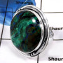 Malachite In Azurite Cab I - PSR755-Gorgeous Malachite In Azurite Chunky Ring 925 Sterling Silver Plain