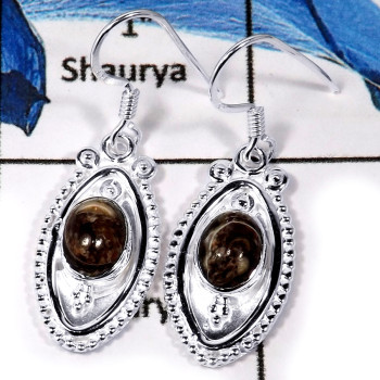 Turtella Jasper Cab F - SDE669-Newly Handmade Solid 925 Silver Designer Earrings With Semiprecious Gemstone