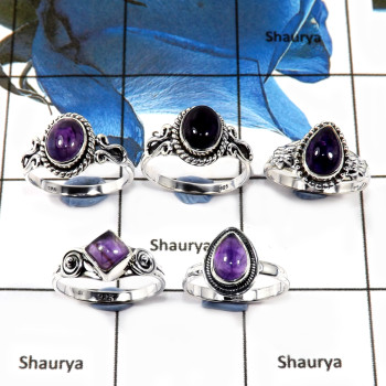 5 Pcs Amethyst Cab D - SVP810-Latest Collection Cab Gemstone Rings Solid 925 Sterling Silver