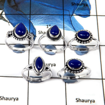 5 Pcs Lazuli Lapis Cab H - SVP810-Latest Collection Cab Gemstone Rings Solid 925 Sterling Silver