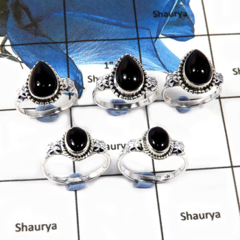 5 Pcs Black Onyx Cab B - SVP809-Newly Handmade 5 Pcs Wholesale Lots 925 Silver Rings With Cab Gemstone