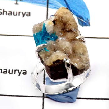 Cavansite Druzy A - SPR948-Natural Cavansite Druzy Gemstone Prong Setting Ring 925 Sterling Silver Cavansite Druzy A - SPR948-Natural Cavansite Druzy Gemstone Prong Setting Ring 925 Sterling Silver