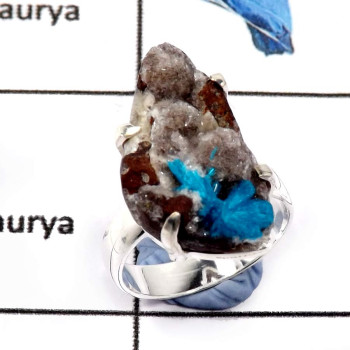 Cavansite Druzy A - SPR947-Awesome Prong Setting 925 Sterling Silver Ring With Natural Cavansite Druzy