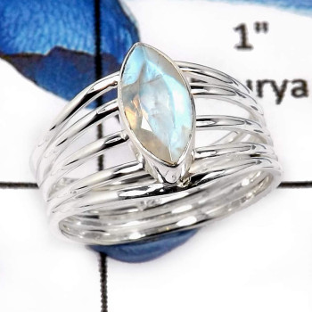 Rainbow Moonstone Cut I - SCR798-Indian Company Made 925 Silver Casting Ring With Natural Cut Gemstone