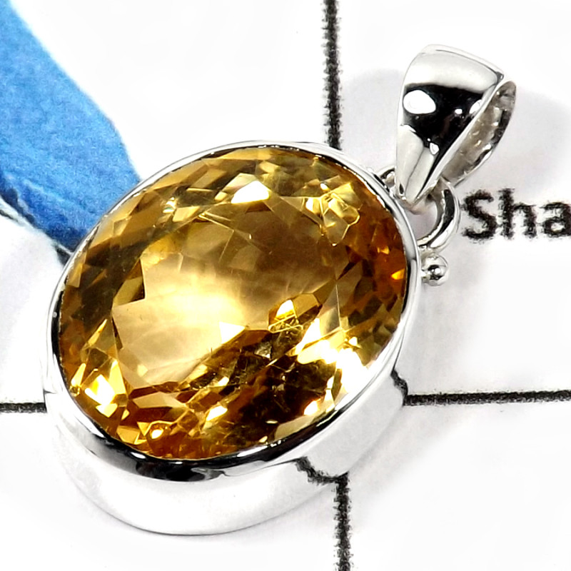 Citrine Cut E - ISP613-Natural Citrine Cut Gemstone Plain Setting Pendant 925 Sterling Silver