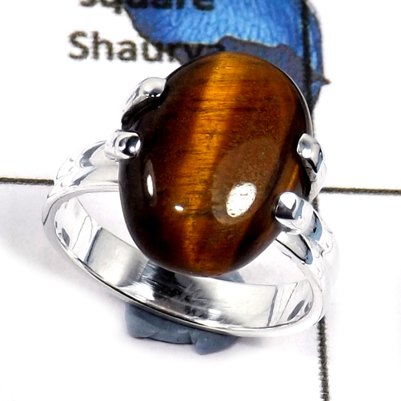 Tiger Eye Cab A - CMJ833-Solid 925 Sterling Silver Newly Handmade Design Cab Gemstone Ring