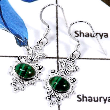 Malachite Cab C - CES940-Natural Cab & Cut Gemstone Casting Earrings 925 Sterling Silver