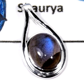 Labradorite Cab E - CMJ831-Solid 925 Sterling Silver Designer Pendant With Cab & Cut Gemstone