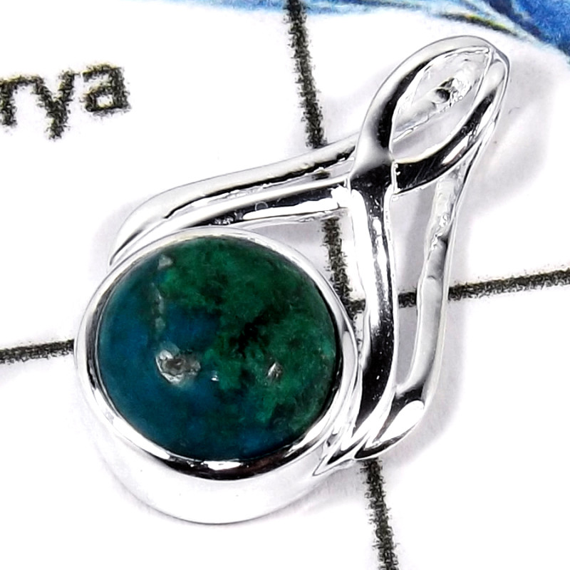 Chrysocolla Cab C - CSP923-Solid 925 Sterling Silver Cab & Cut Gemstone Casting Pendant