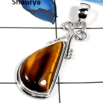 Tiger Eye Cab D - SD517-Exclusive Collection Natural Gemstone 925 Sterling Silver Designer Pendant