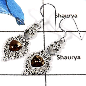 Turtella Jasper Cab A - SDE662-Natural Semiprecious Cab Gemstone Designer Earrings 925 Sterling Silver