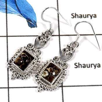 Turtella Jasper Cab B - SDE662-Natural Semiprecious Cab Gemstone Designer Earrings 925 Sterling Silver