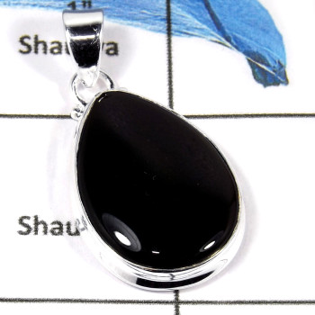 Black Onyx Cab O - ISP610-Party Wear Black Onyx Gemstone 925 Sterling Silver Plain Setting Pendant
