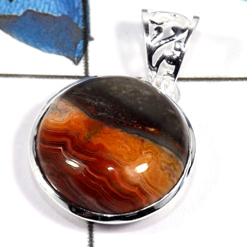 Crazy Lace Agate Cab A - ISP608-Gorgeous Crazy Lace Agate 925 Sterling Silver Plain Setting Pendant